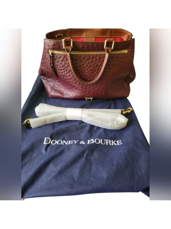 Dooney & Bourke Handbags - Dooney & Bourke Red Brow Ostrich Textured Leather Tote Bag Crossbody